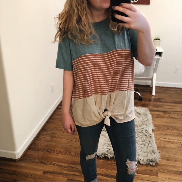 Amelia Striped Knot Tee - Orange Combo - Picture 2 of 2